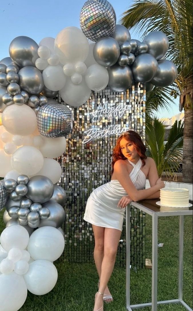 White Silver Glam Sequin Birthday Decoor